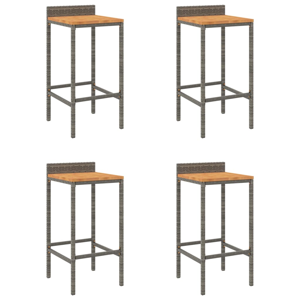 Barhocker 4 Stk. Grau Poly Rattan und Massivholz Akazie