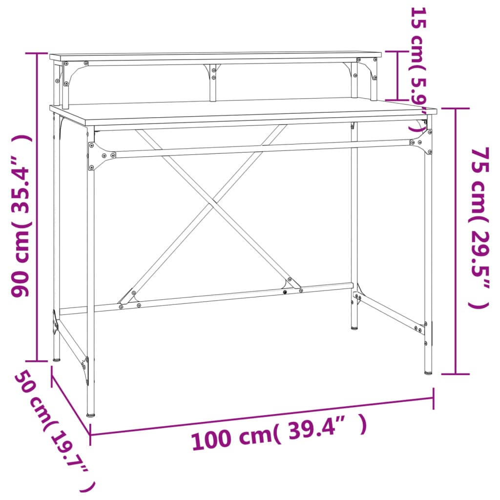 Schreibtisch Grau Sonoma 100x50x90 cm Holzwerkstoff und Eisen