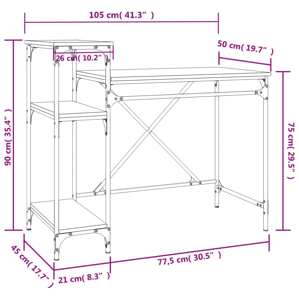 Schreibtisch mit Regal Schwarz 105x50x90cm Holzwerkstoff Eisen