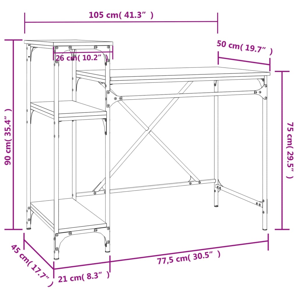 Schreibtisch mit Regal Sonoma-Eiche 105x50x90 cm Holzwerkstoff