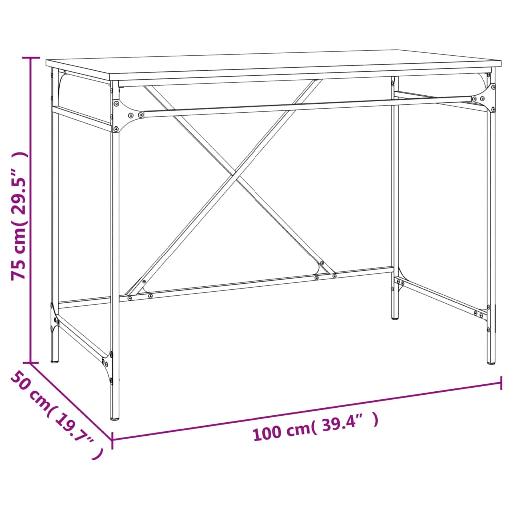 Bureau noir 100x50x75 cm en bois et fer