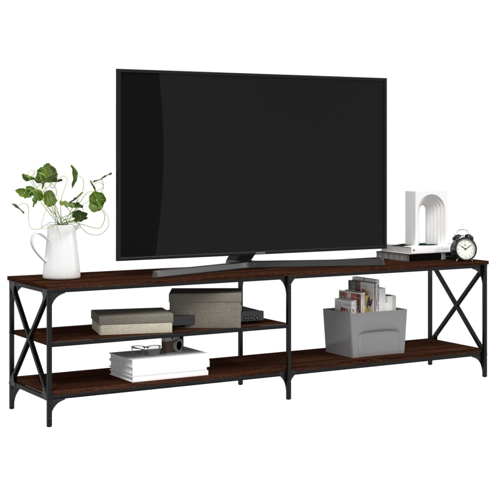 Meuble TV chêne marron 200x40x50 cm en bois et métal