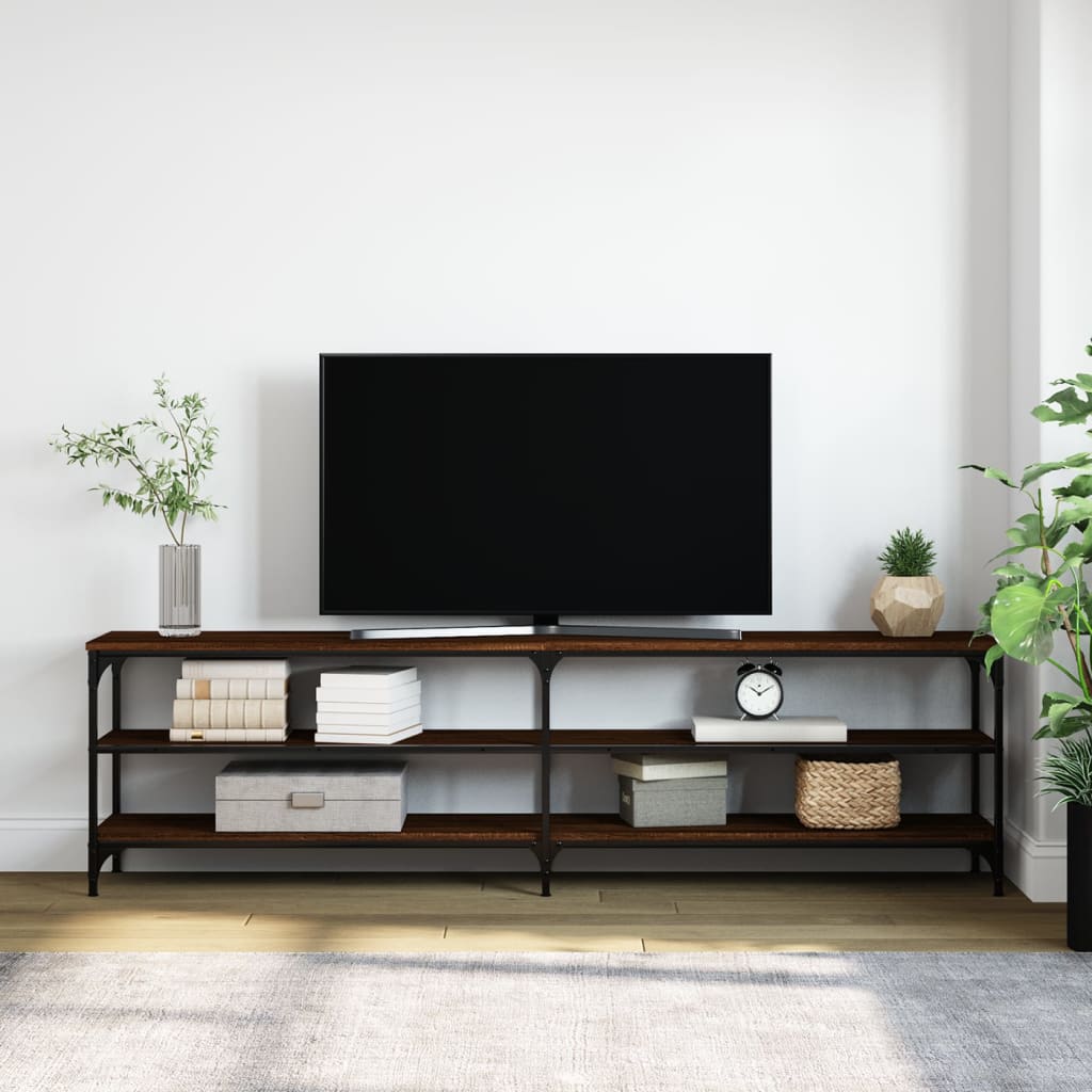 Meuble TV chêne marron 180x30x50 cm en bois et métal