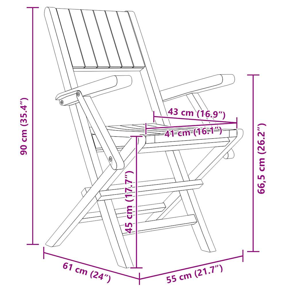 Klappstühle, 6 Stück, 55 x 61 x 90 cm, Massivholz Teak