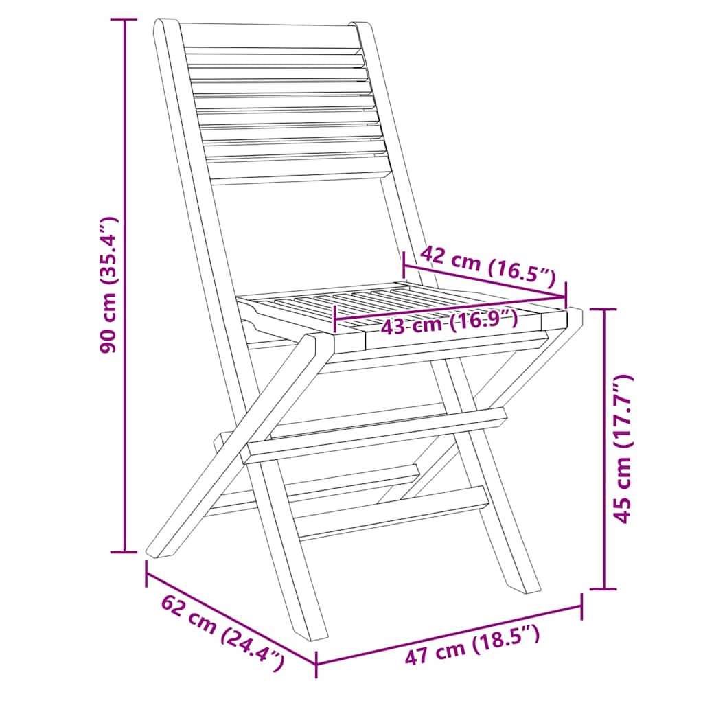 Klappstühle, 4 Stück, 47 x 62 x 90 cm, Massivholz Teak