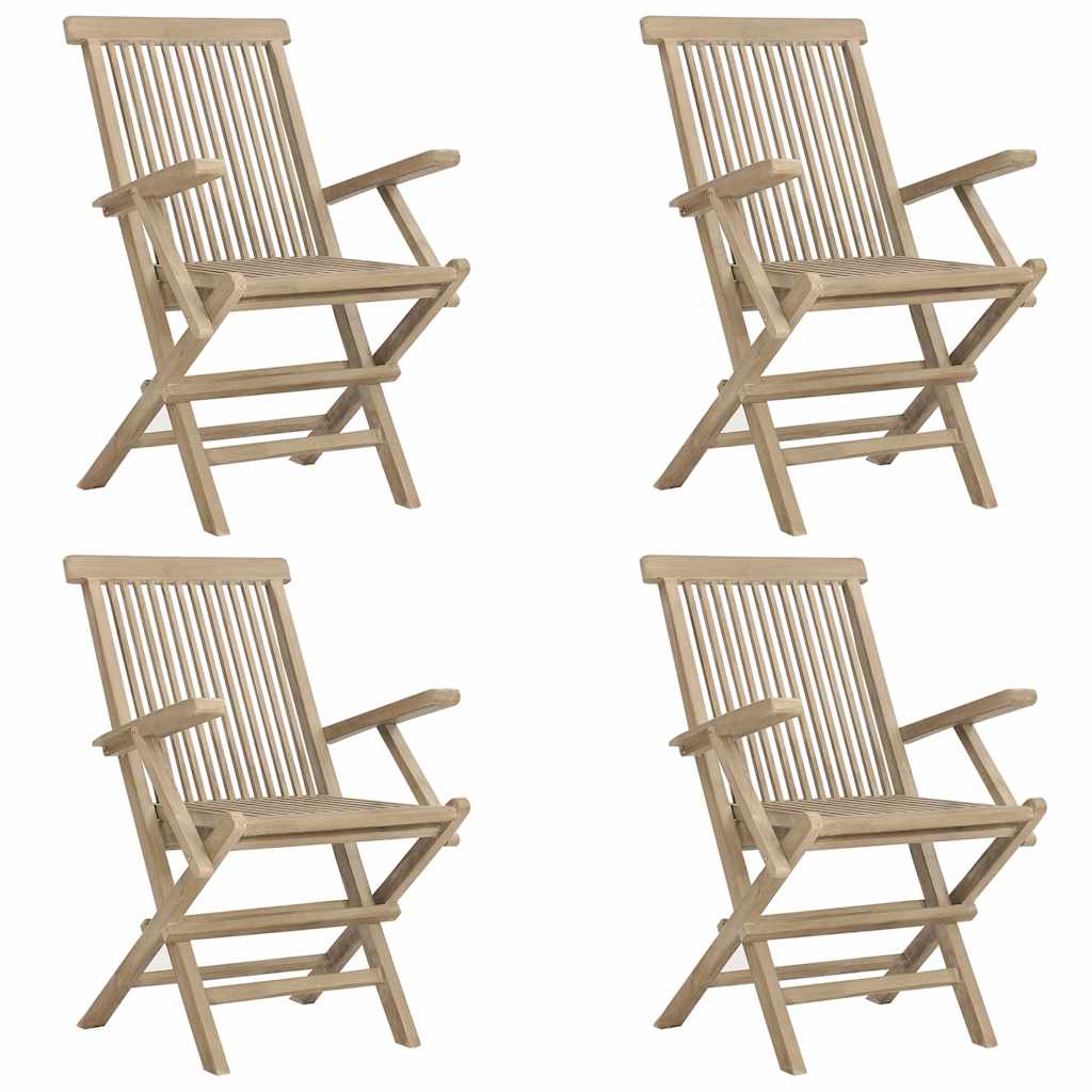 Klappstühle, 4 Stück, Grau, 56 x 61 x 89 cm, Massivholz Teak