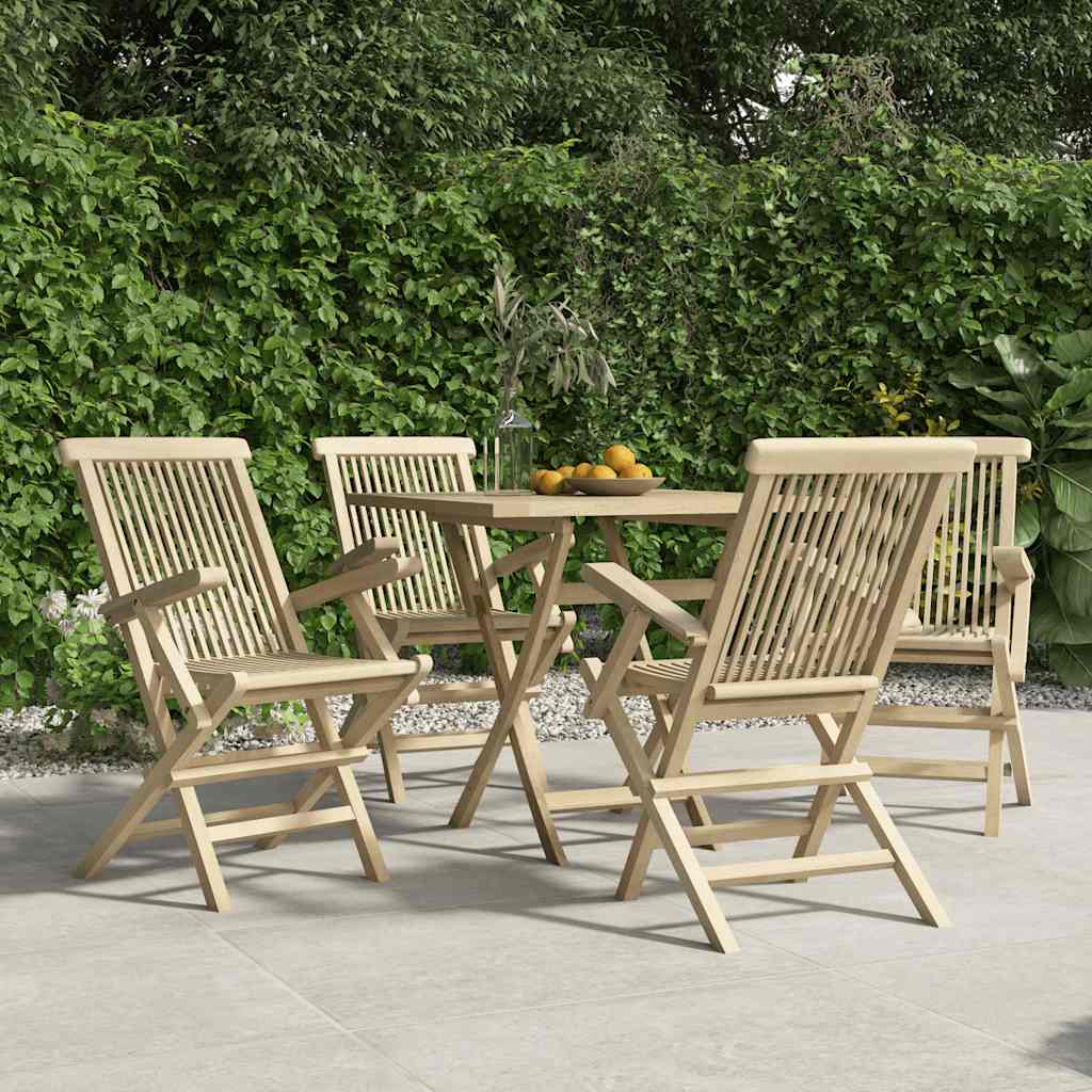Klappstühle, 4 Stück, Grau, 56 x 61 x 89 cm, Massivholz Teak