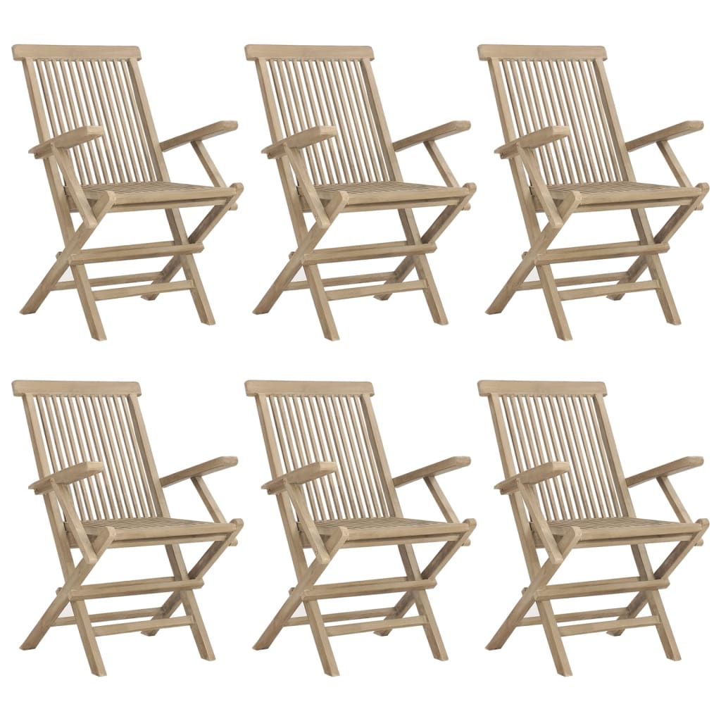 Klappstühle, 6 Stück, Grau, 56 x 61 x 89 cm, Massivholz Teak