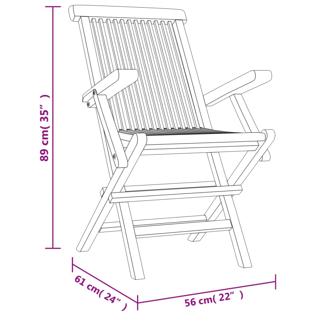 Klappstühle, 6 Stück, Grau, 56 x 61 x 89 cm, Massivholz Teak