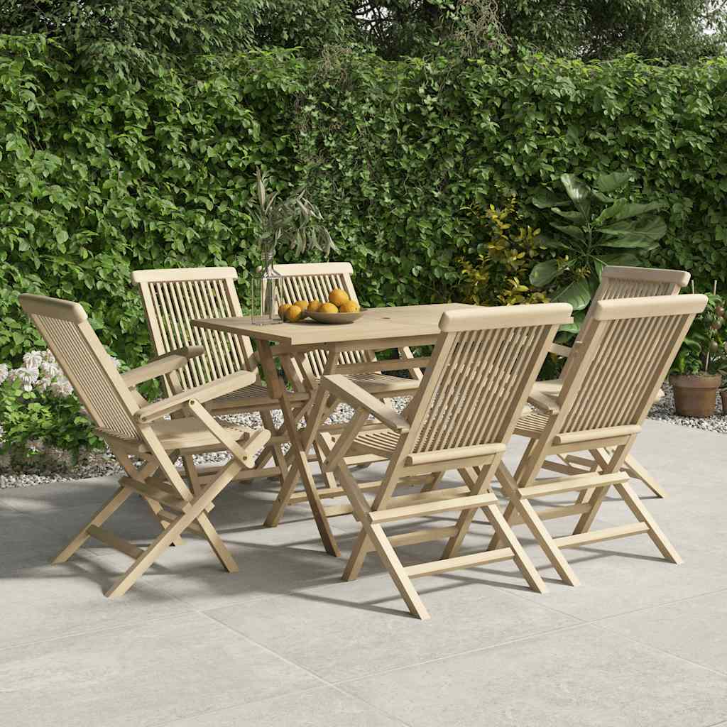 Klappstühle, 6 Stück, Grau, 56 x 61 x 89 cm, Massivholz Teak