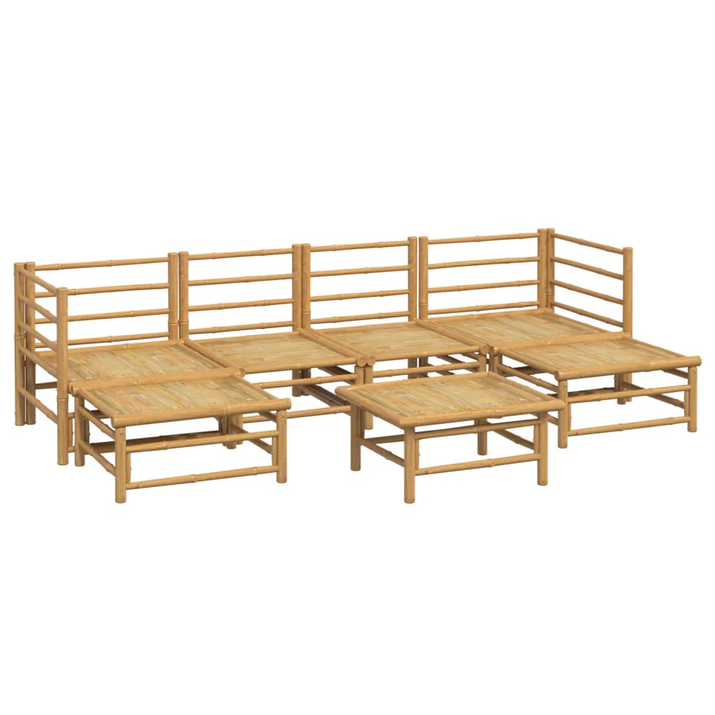 7-tlg. Garten-Lounge-Set mit Hellgrauen Kissen Bambus