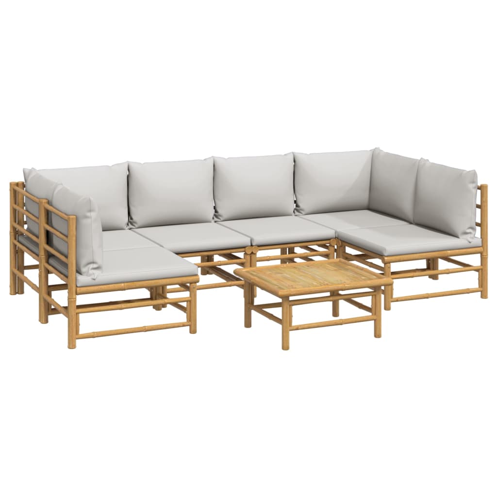 7-tlg. Garten-Lounge-Set mit Hellgrauen Kissen Bambus