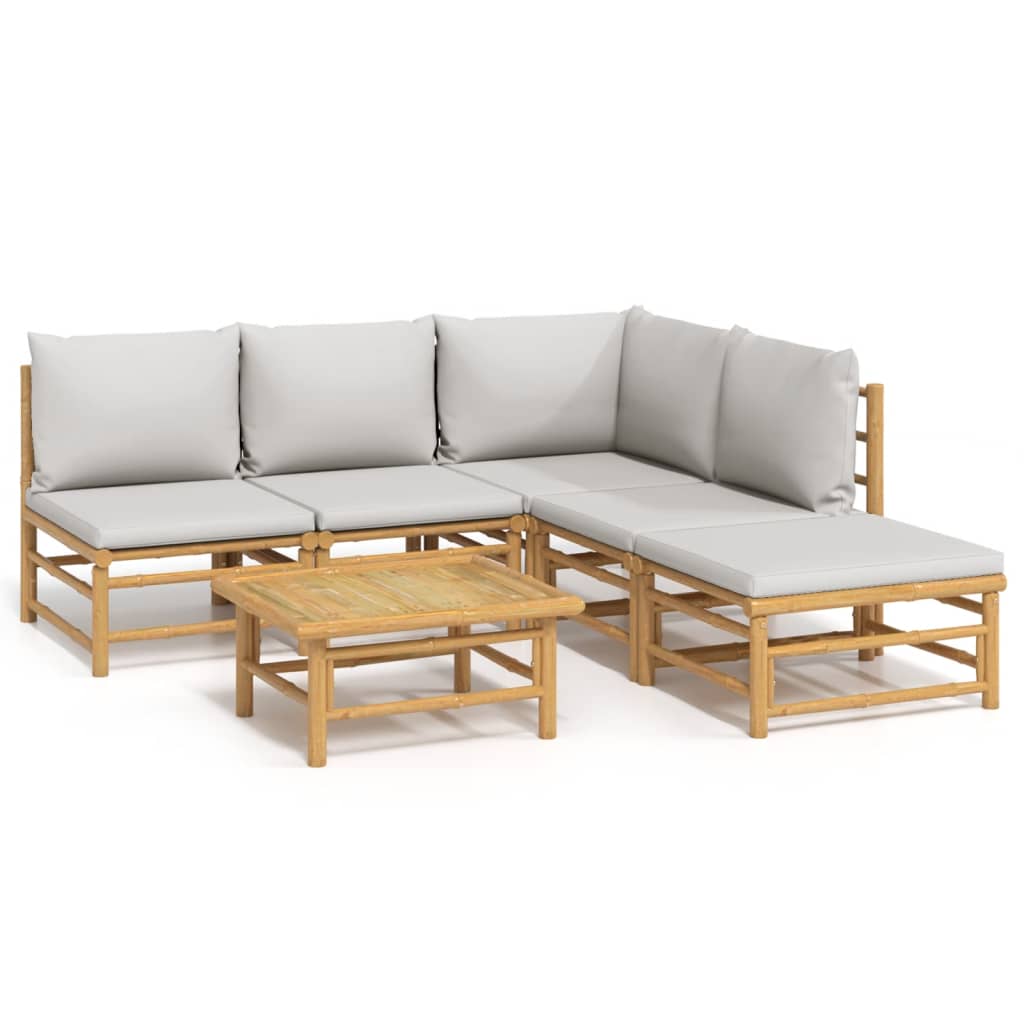 6-tlg. Garten-Lounge-Set mit Hellgrauen Kissen Bambus