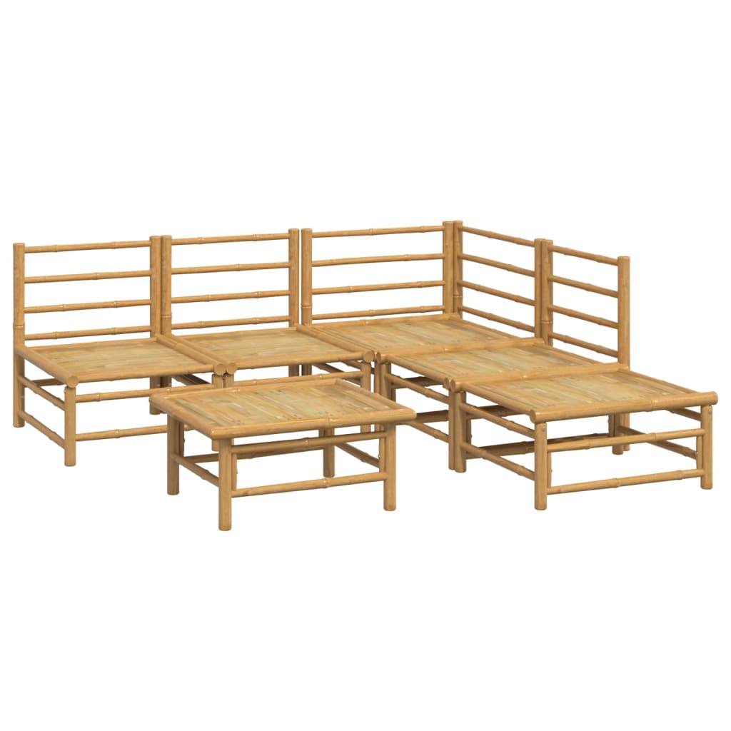 6-tlg. Garten-Lounge-Set mit Hellgrauen Kissen Bambus