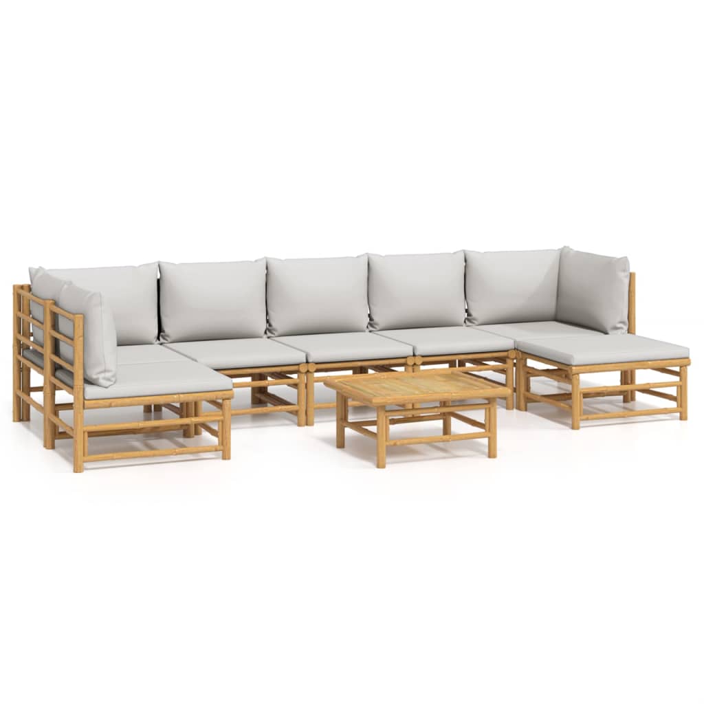 8-tlg. Garten-Lounge-Set mit Kissen Hellgrau Bambus
