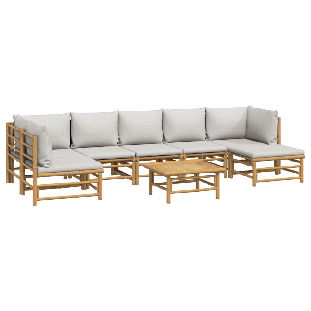 8-tlg. Garten-Lounge-Set mit Kissen Hellgrau Bambus