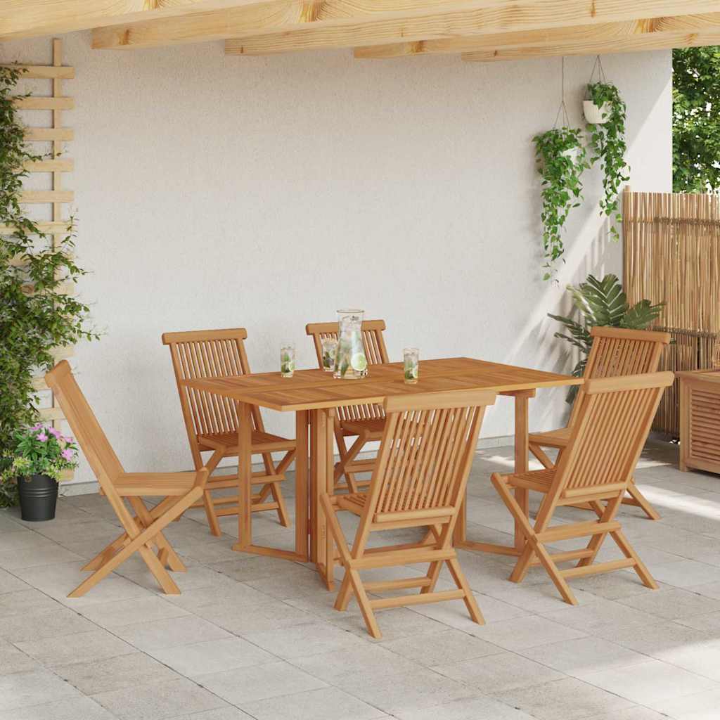 Garten Essgruppe 7 pcs Braun Massivholz Teak