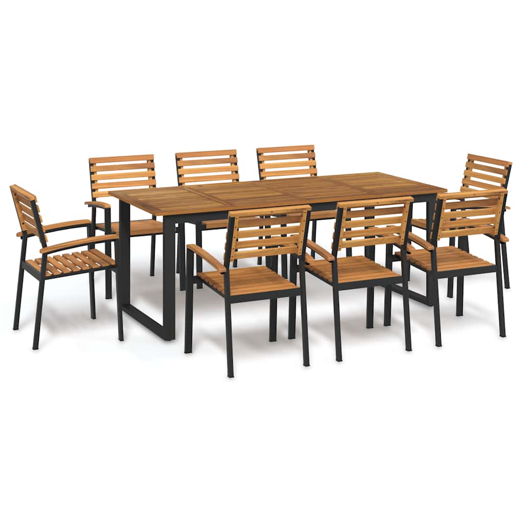 9-tlg. Garten-Essgruppe Massivholz Akazie und Metall