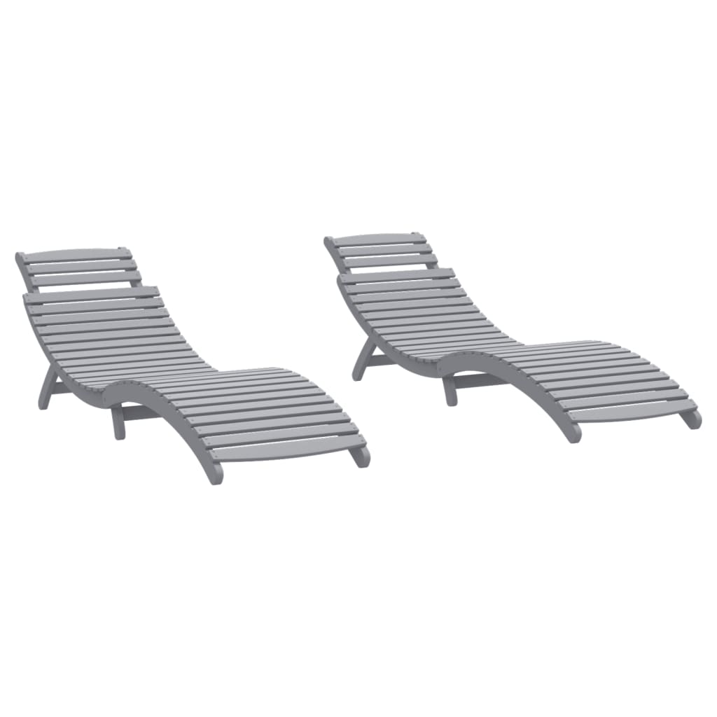 Chaises longues, lot de 2, gris, 184 x 55 x 64 cm, bois d'acacia massif