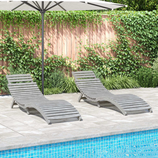 Chaises longues, lot de 2, gris, 184 x 55 x 64 cm, bois d'acacia massif