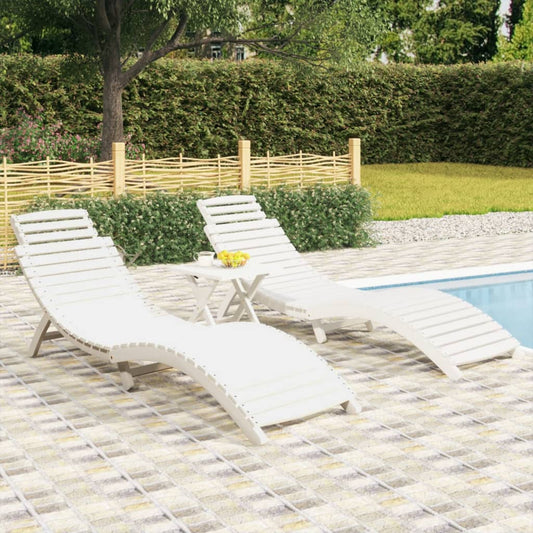 Chaises longues, lot de 2, blanc, 184 x 55 x 64 cm, bois d'acacia massif