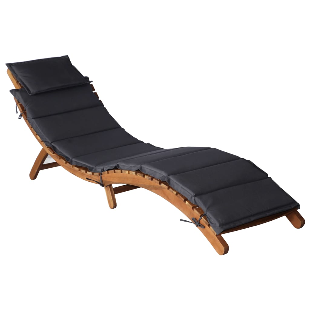 Chaises longues avec coussins, lot de 2, en bois d'acacia massif gris foncé