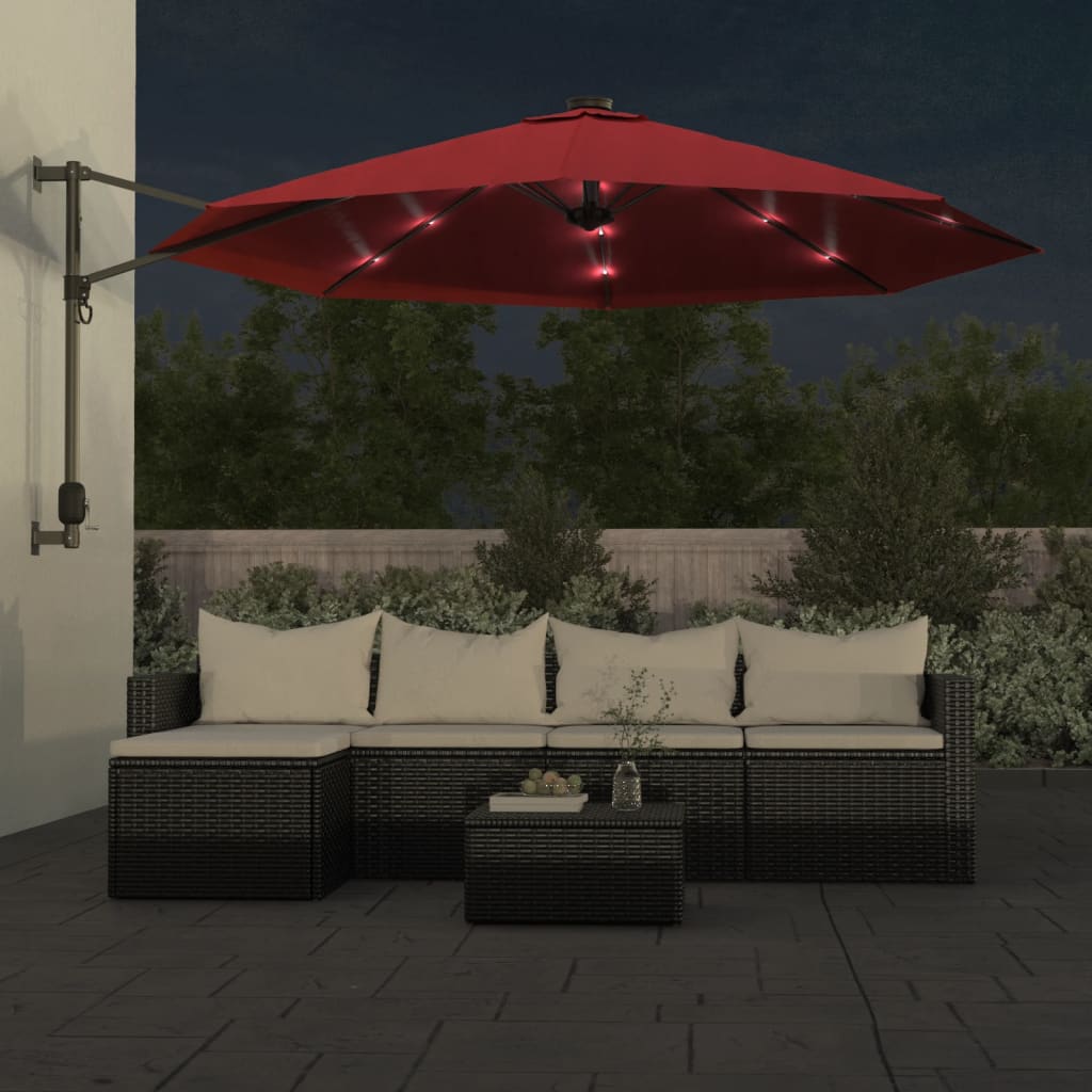 Parasol mural à LED rouge vif 290 cm