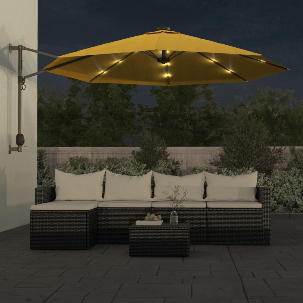 Wand-Sonnenschirm mit LEDs Gelb 290 cm