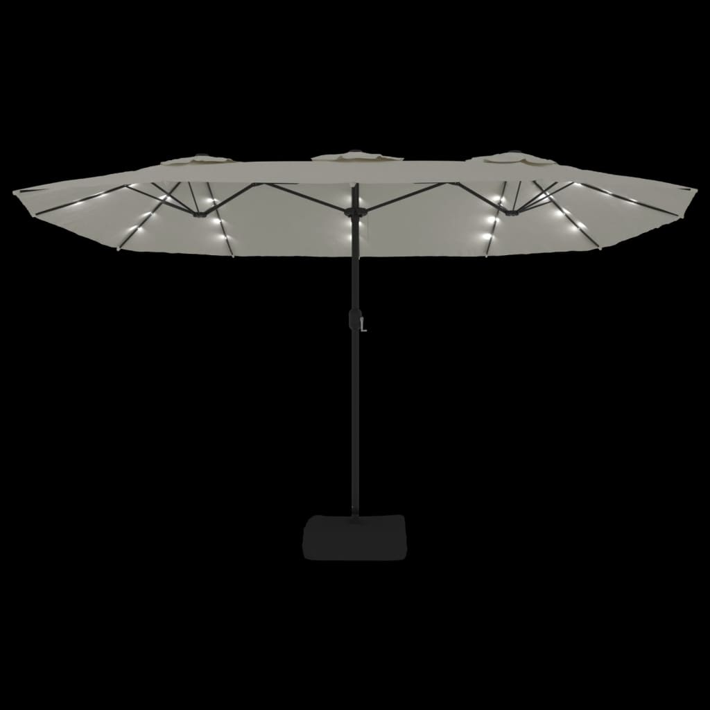 Parasol double avec lumières LED blanc sable 449x245 cm