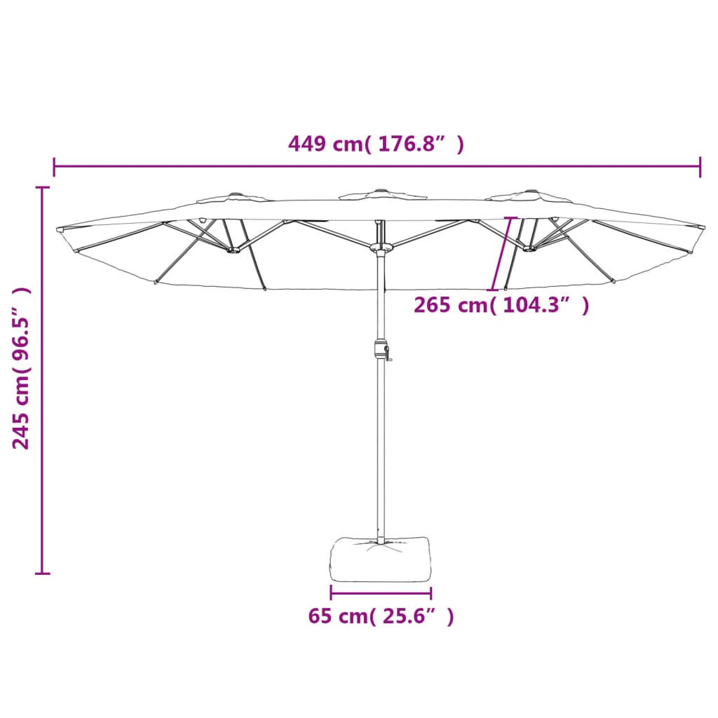 Parasol double avec lumières LED blanc sable 449x245 cm