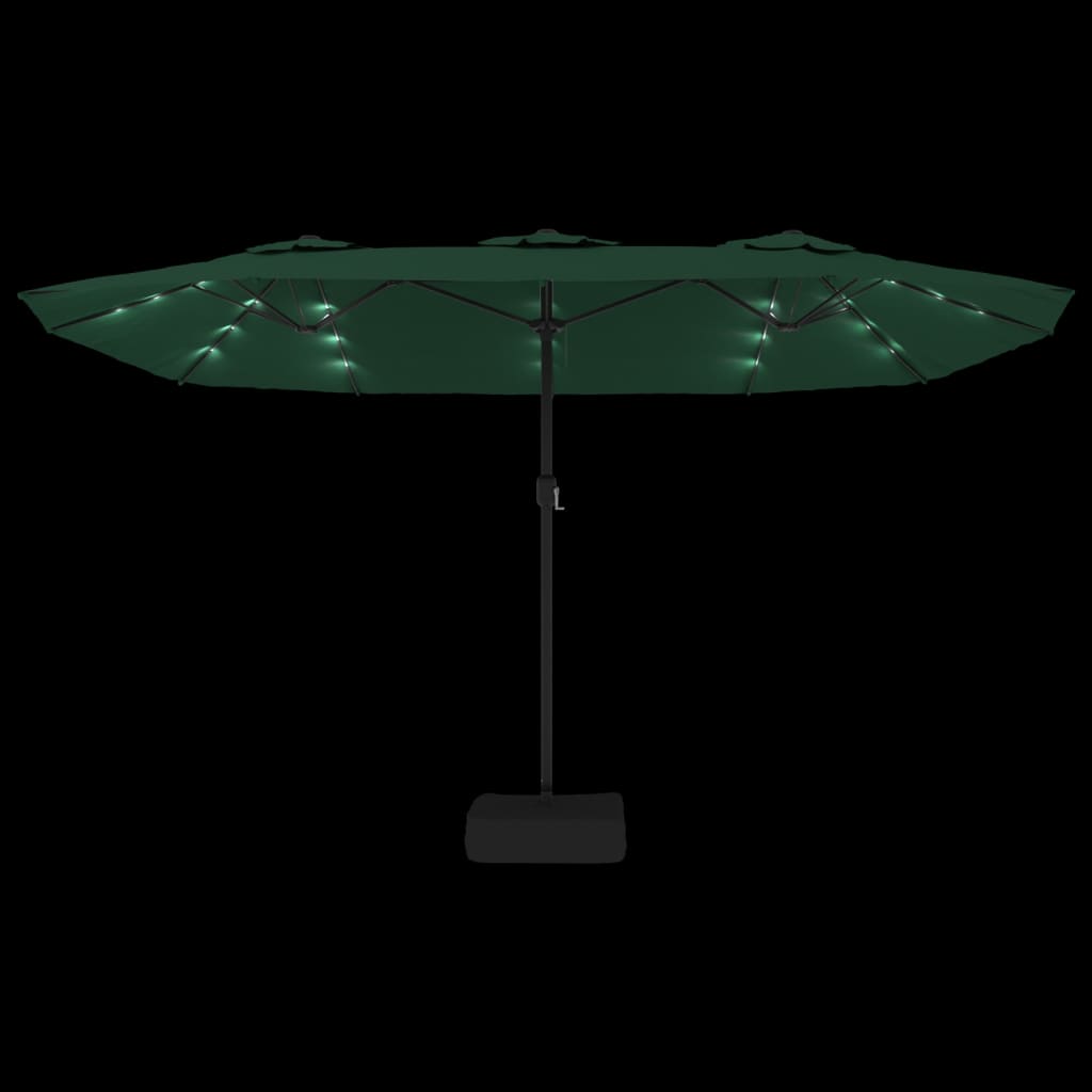 Parasol double avec lumières LED vert 449x245 cm