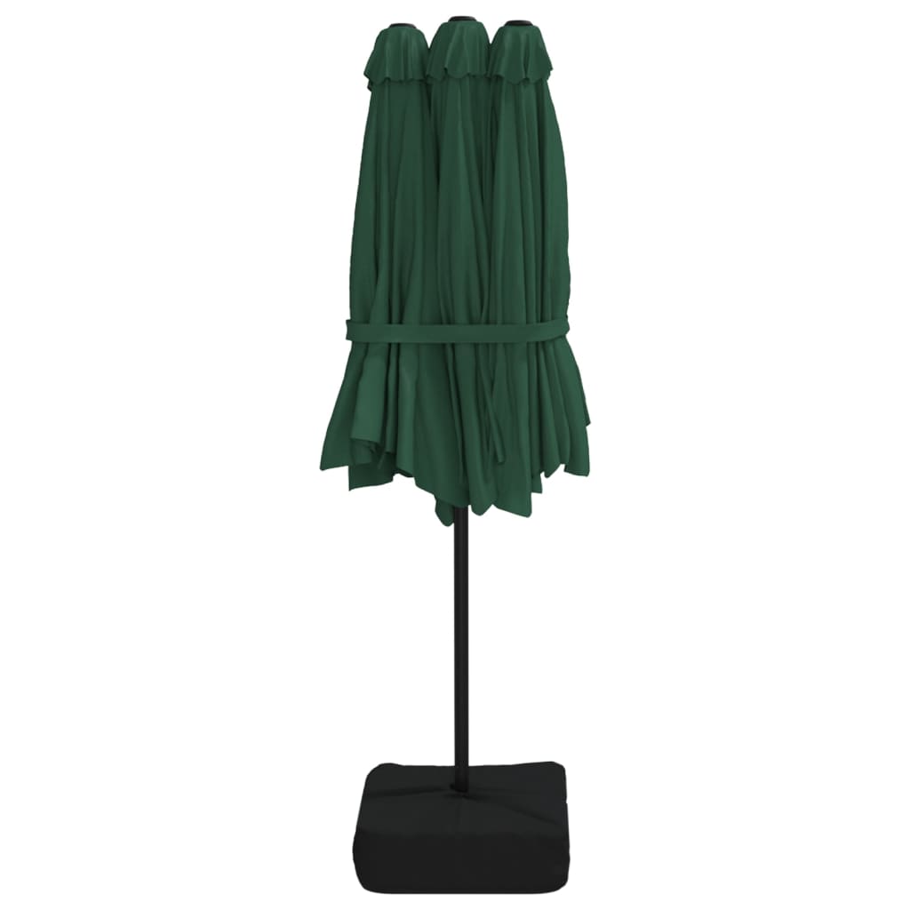 Parasol double avec lumières LED vert 449x245 cm