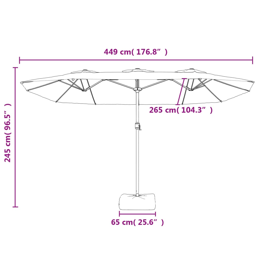 Parasol double avec lumières LED vert 449x245 cm