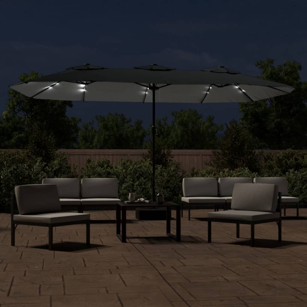 Doppel-Sonnenschirm mit LED-Leuchten Anthrazit 449x265 cm