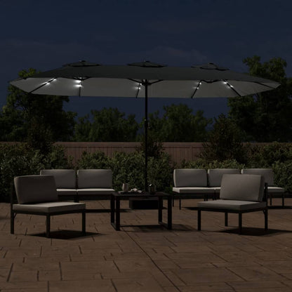 Doppel-Sonnenschirm mit LED-Leuchten Anthrazit 449x265 cm