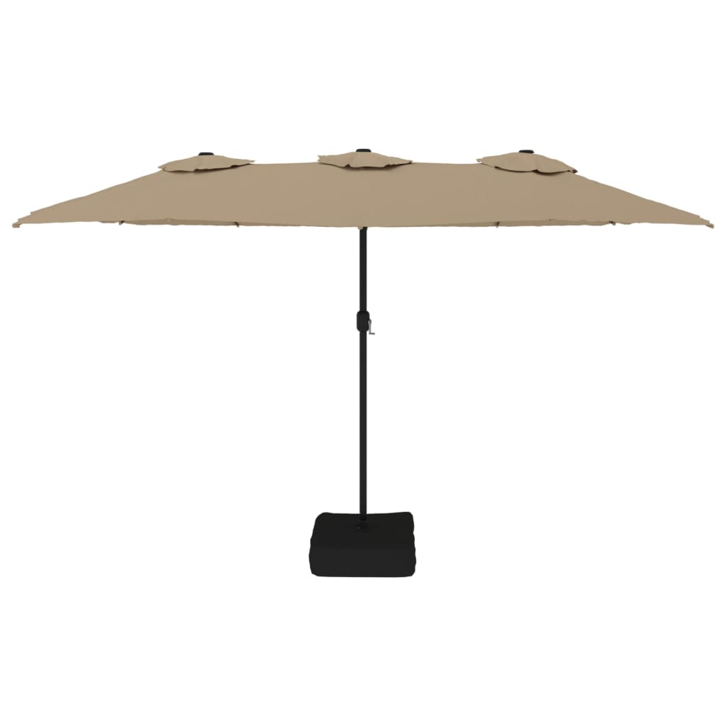 Doppel-Sonnenschirm mit LED-Leuchten Taupe 449x265 cm