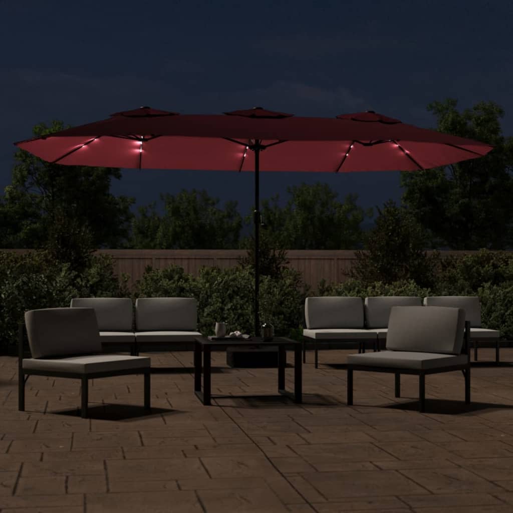 Parasol double avec lumières LED Rouge Bordeaux 449x245 cm