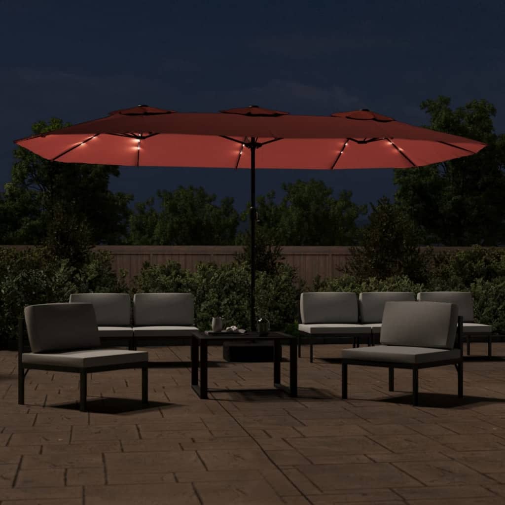 Parasol double avec lumières LED terre cuite rouge 449x245 cm