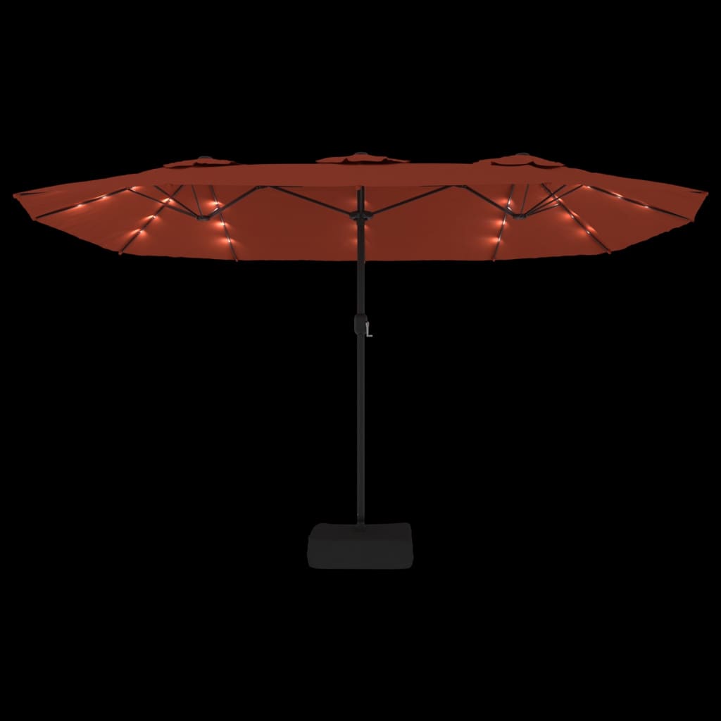 Parasol double avec lumières LED terre cuite rouge 449x245 cm