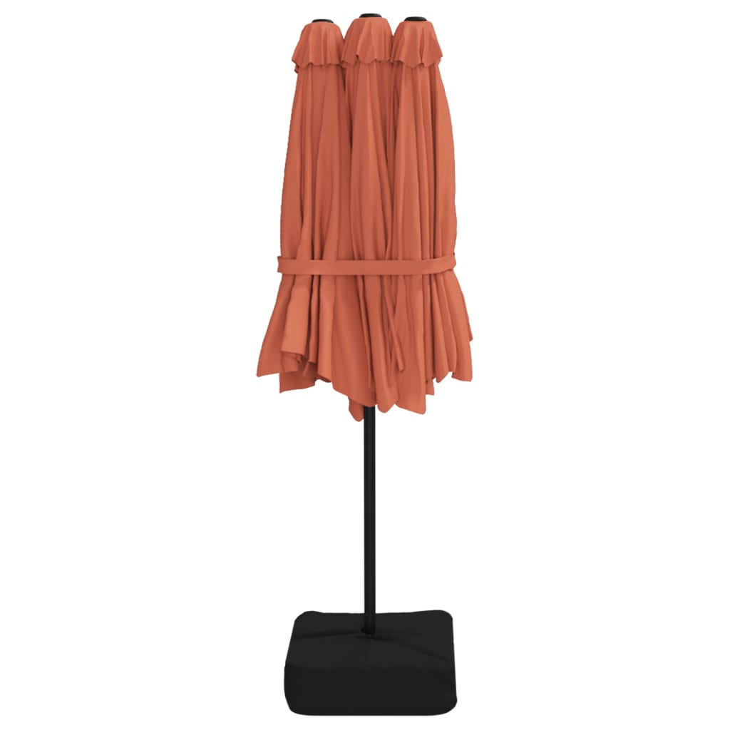 Parasol double avec lumières LED terre cuite rouge 449x245 cm