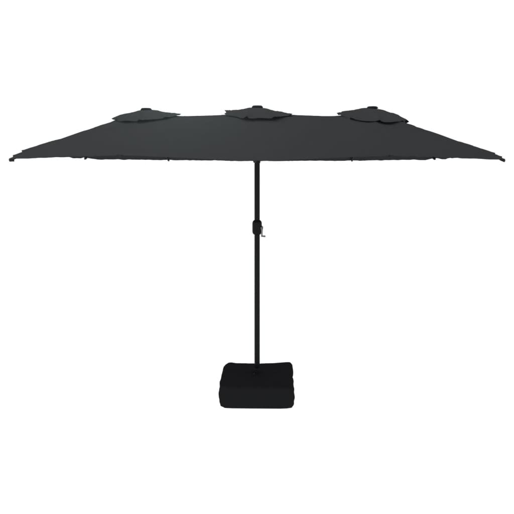 Doppel-Sonnenschirm mit LED-Leuchten Schwarz 449x265 cm