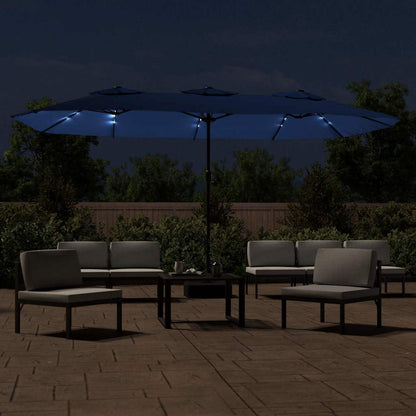 Doppel-Sonnenschirm mit LED-Leuchten Azurblau 449x265 cm
