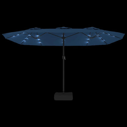 Doppel-Sonnenschirm mit LED-Leuchten Azurblau 449x265 cm