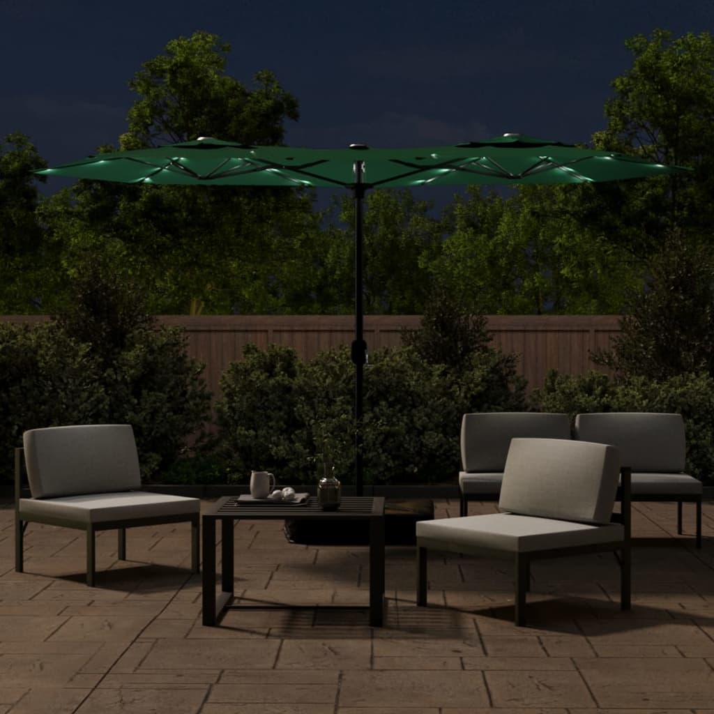 Parasol double avec lumières LED vert 316x240 cm