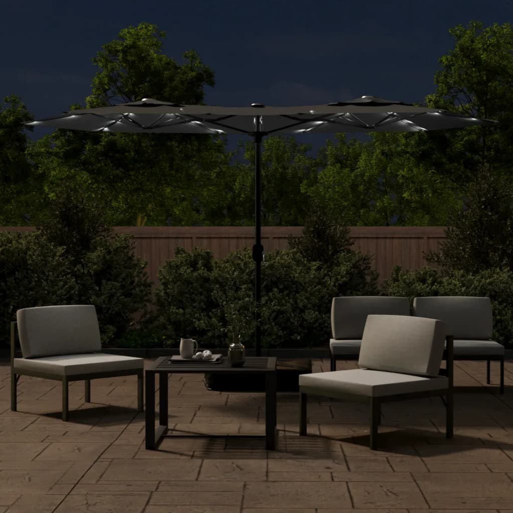 Parasol double avec lumières LED anthracite 316x240 cm