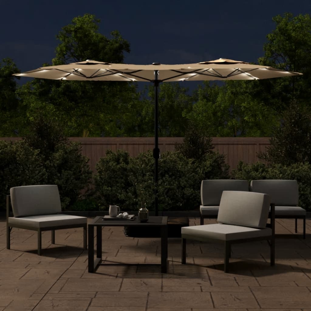 Parasol double avec lumières LED taupe 316x240 cm