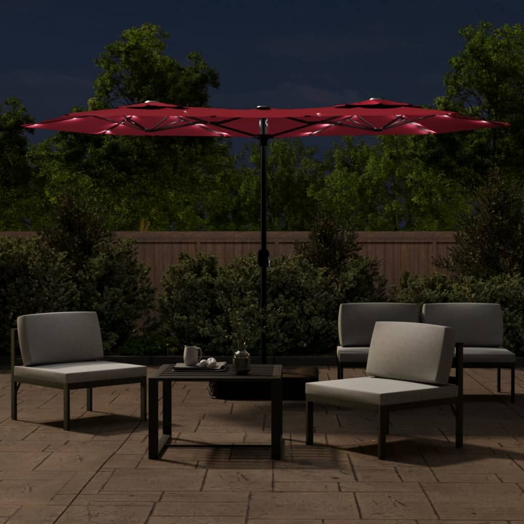 Parasol double avec lumières LED Rouge Bordeaux 316x240 cm