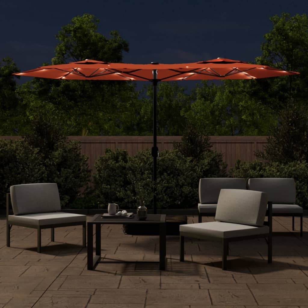 Parasol double avec lumières LED terre cuite rouge 316x240 cm