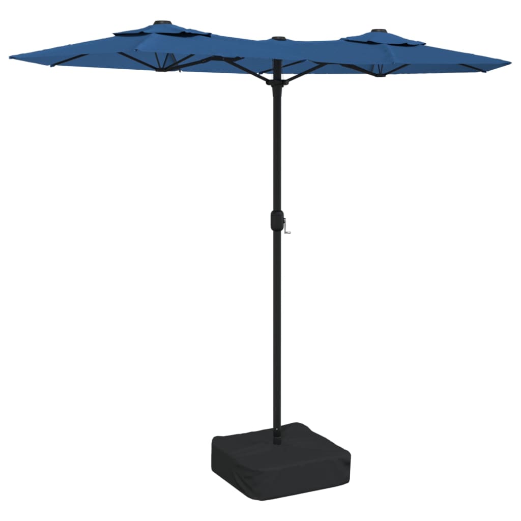 Parasol double avec lumières LED bleu azur 316x240 cm