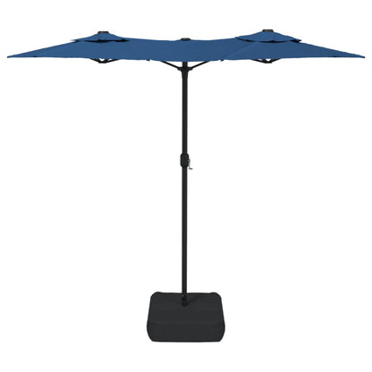 Doppel-Sonnenschirm mit LED-Leuchten Azurblau 316x145 cm
